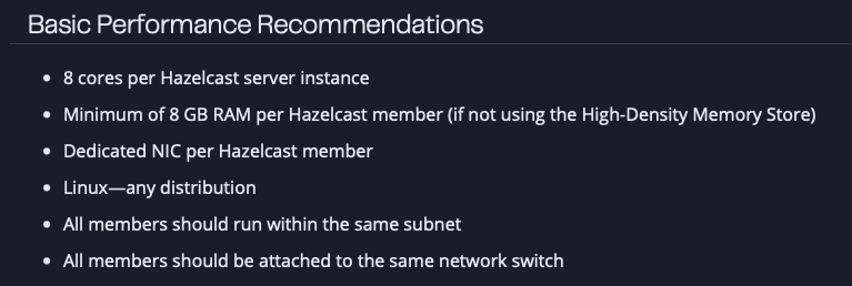Hazelcast 공식 문서의 서버 권장 사양